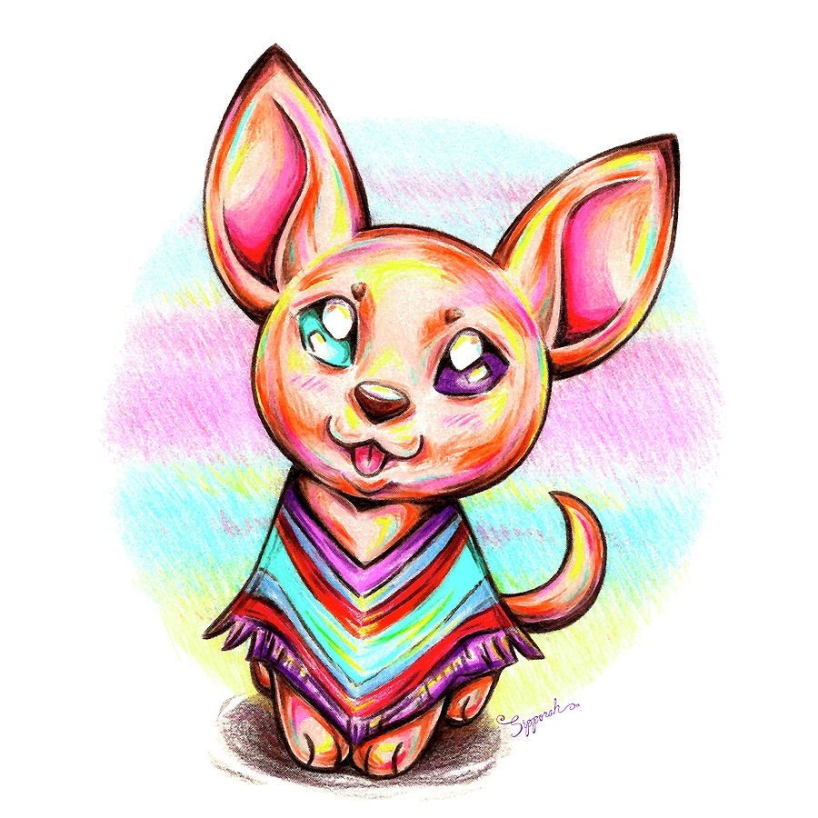 COLORFULLY CUTE Chihuahua Drawing by Sipporah Art and Illustration