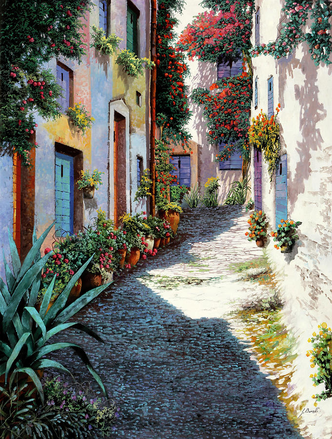 Flowers Still Life Painting - Colori Per Strada by Guido Borelli