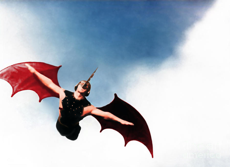 Colorized - Flying Bat-Man - Darkest Africa Movie Serial Photograph by Sad Hill - Bizarre Los Angeles Archive