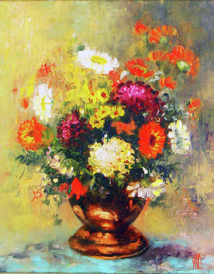 Flower Painting - Coloroful zinnias bouqet by Vali Irina Ciobanu
