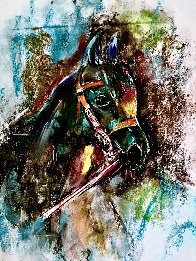 Colors in horse head Pastel by Khalid Saeed