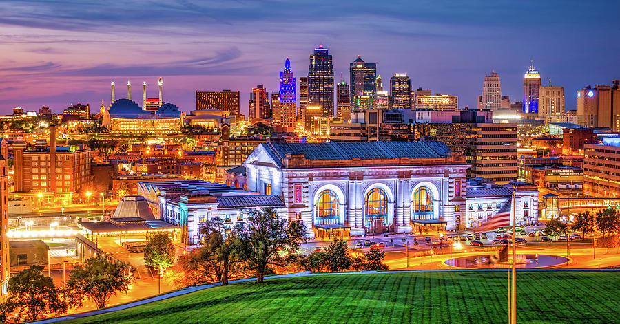 Colors of Kansas City At Dusk - Skyline Panorama Photograph by Gregory Ballos