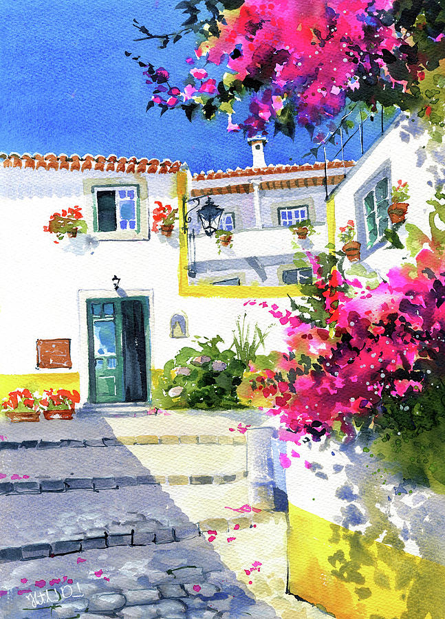 Colors Of Obidos Portugal Painting Painting by Dora Hathazi Mendes