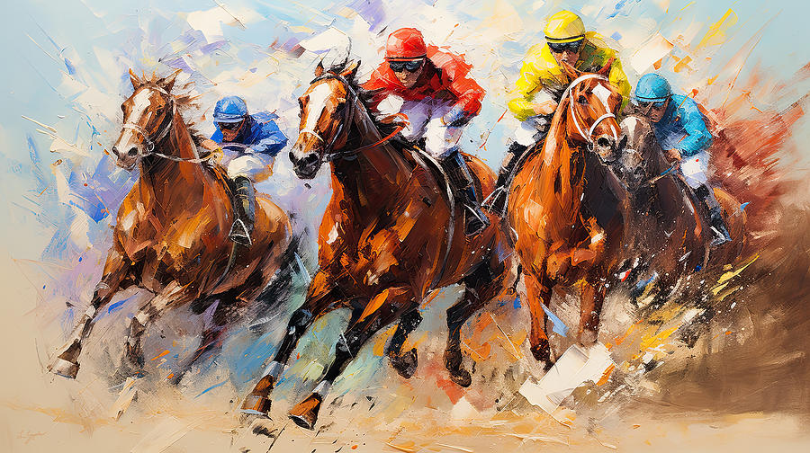 Colors of Victory - Colorful Horses Art - Kentucky Derby Art Painting by Lourry Legarde
