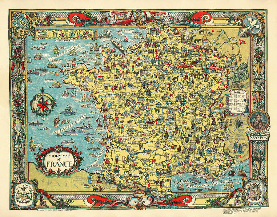 Colortext Publications - Story Map of France - 1936 Digital Art by Vintage Map Colortext Publications - Story Map of France - 1936 Digital Art by Vintage Map