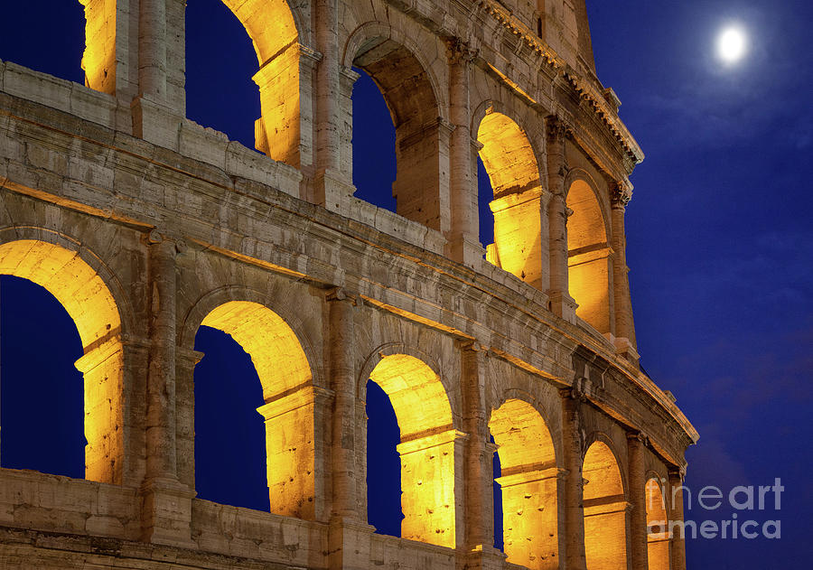 Architecture Photograph - Colosseum and moon by Inge Johnsson