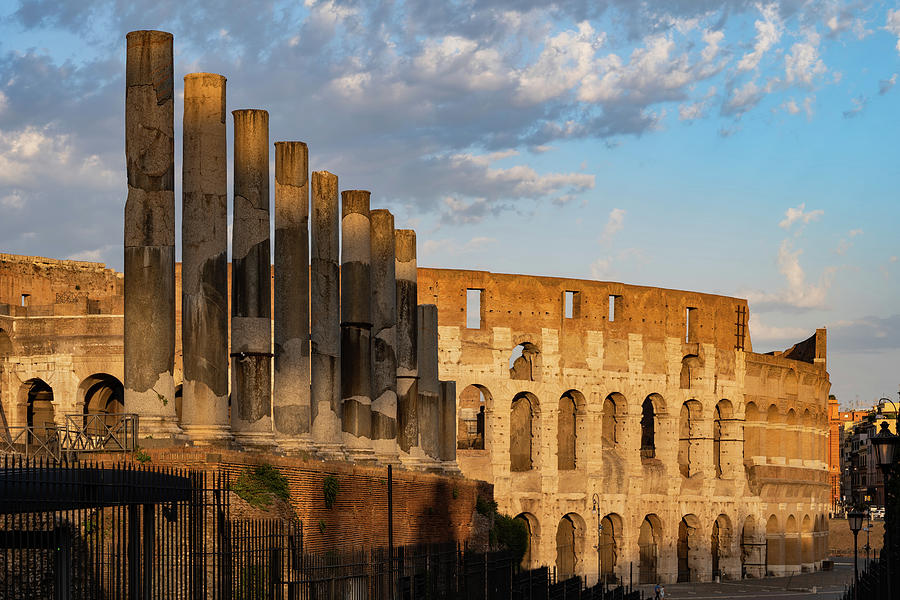 Colosseum and Via Sacra Columns at Sunset Photograph by Artur Bogacki