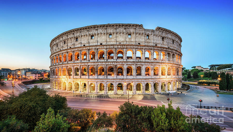 Colosseum in Rome at sunset landscape photo no.3 Photograph by Thomas Jones