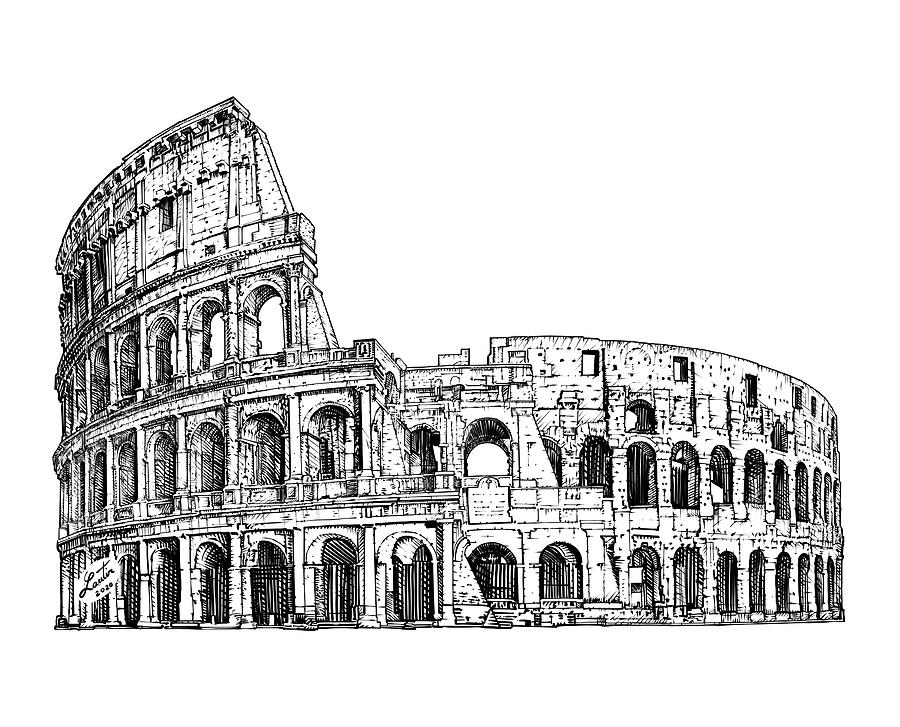 Drawing roman colosseum Royalty Free Vector Image