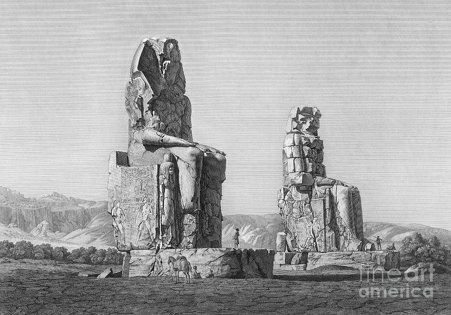 Colossi Of Memnon Drawing by Charles Louis Fleury Panckoucke