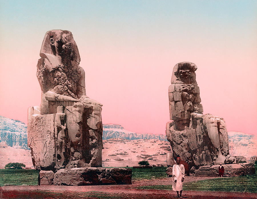 Nature Photograph - Colossus of Memnon - Luxor Egypt - Photochrom Circa 1900 by War Is Hell Store
