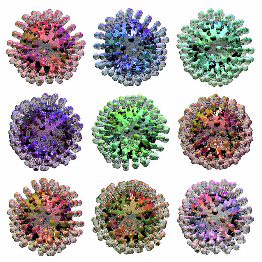 Coloured Coronavirus on white Digital Art by Russell Kightley
