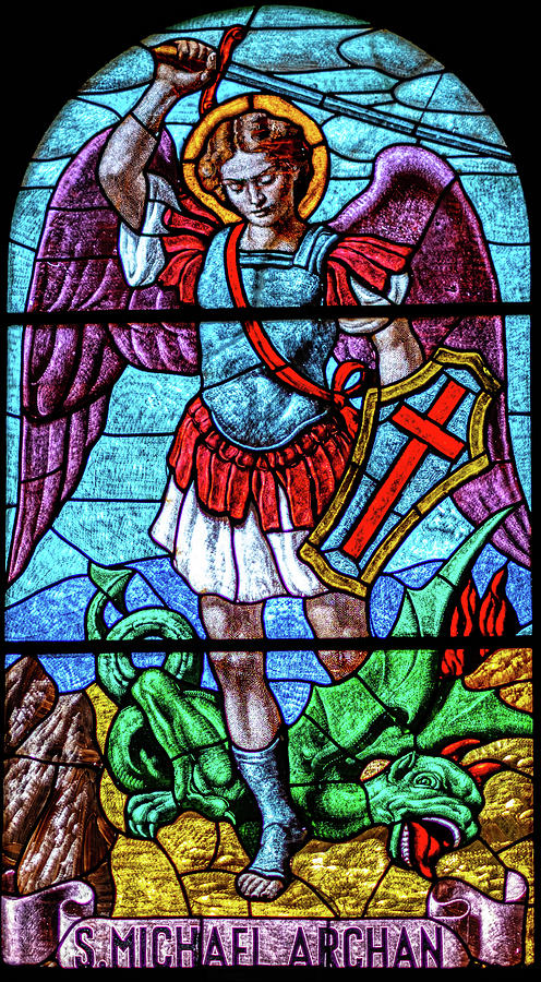 coloured stained glass of Saint Michael Archangel by Luca Lorenzelli