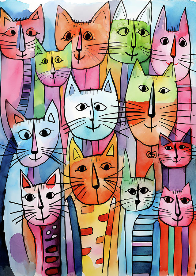 Colourful Cats Drawing by Jacky Gerritsen