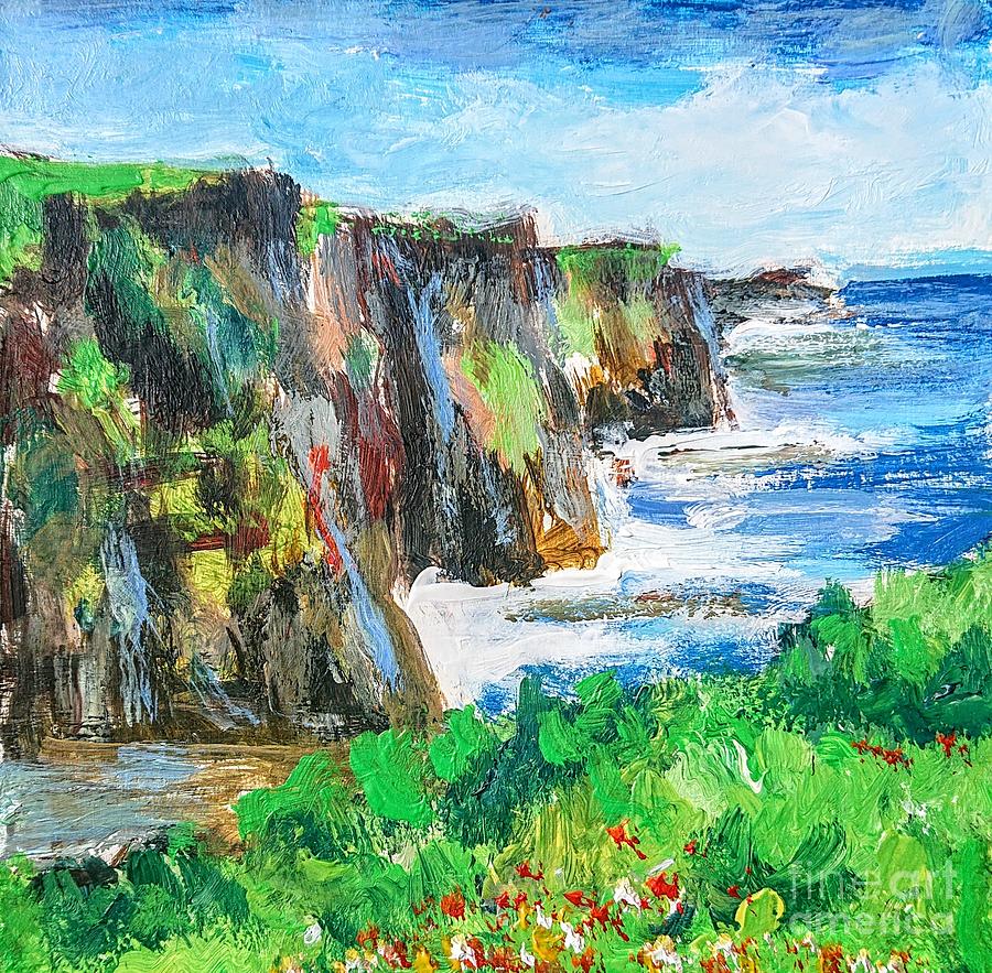 Colourful cliffs of moher Ireland painting  Painting by Mary Cahalan Lee - aka PIXI