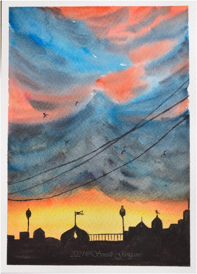 Colourful Evening sky Painting by Sonali Gangane