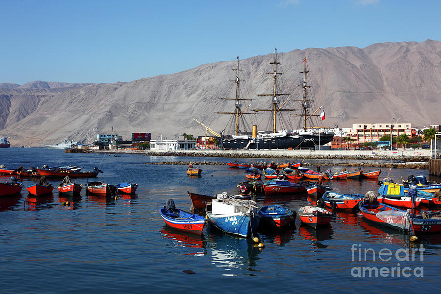 Colourful fishing boats in harbor Iquique Chile Photograph by James Brunker