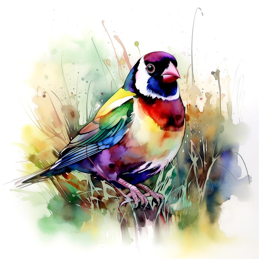Finch Digital Art - Colourful Gouldian Finch Hunting for Seeds by Patricia Keith