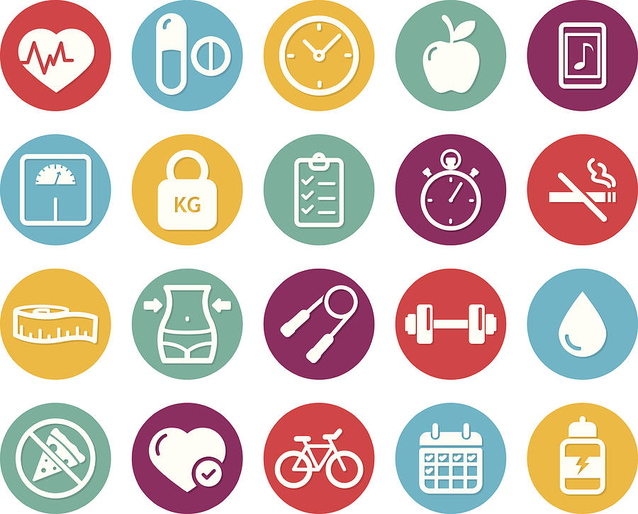 Colourful healthy lifestyle and fitness icons Drawing by Mustafahacalaki