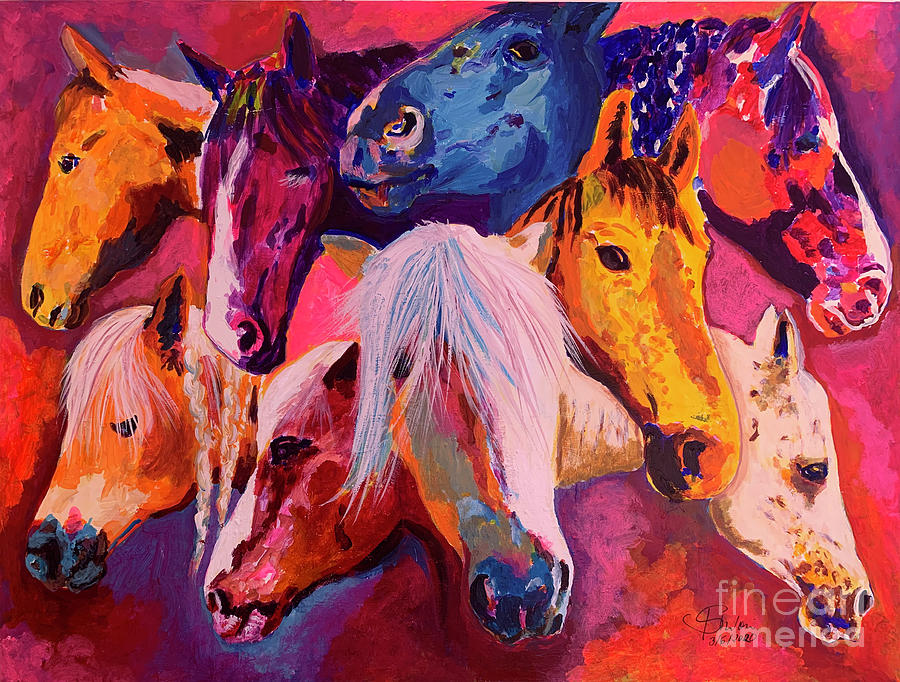 Horses Of The Rainbow Painting by Jolanta Shiloni