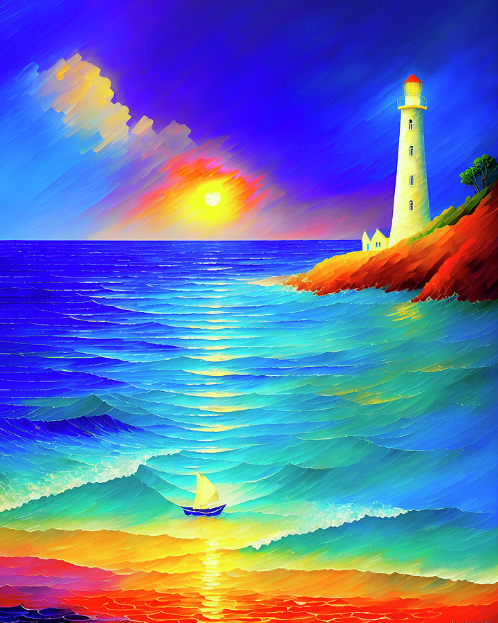 Colourful Impressionistic Lighthouse 10 Painting by Yontartov - Pixels
