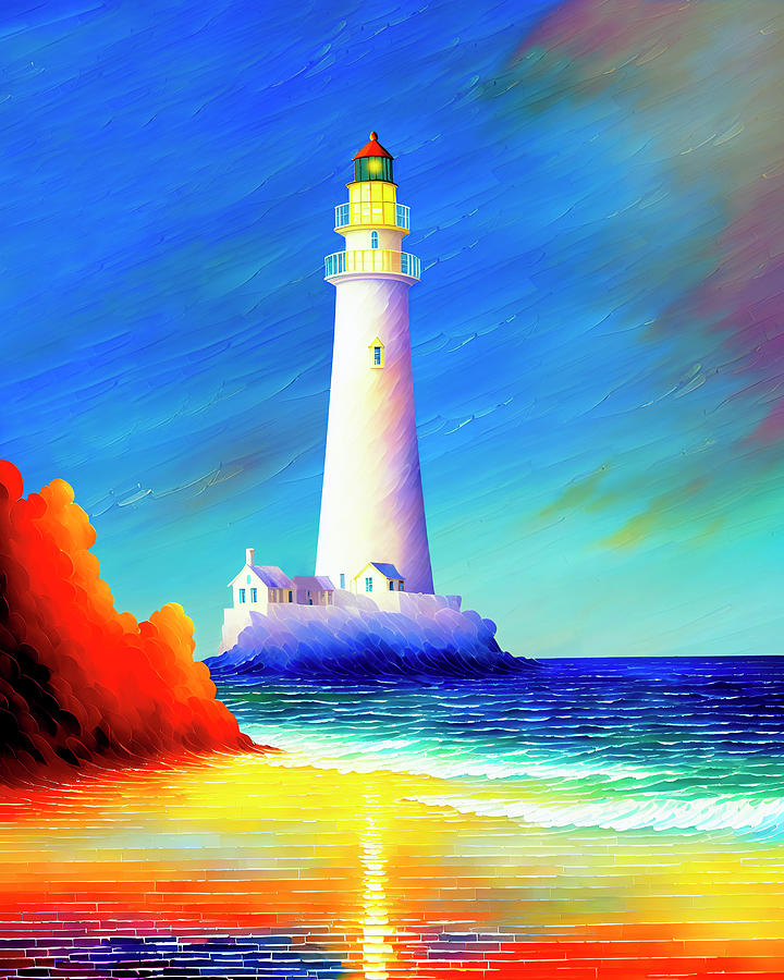 Colourful Impressionistic Lighthouse 11 Painting by Yontartov - Fine ...