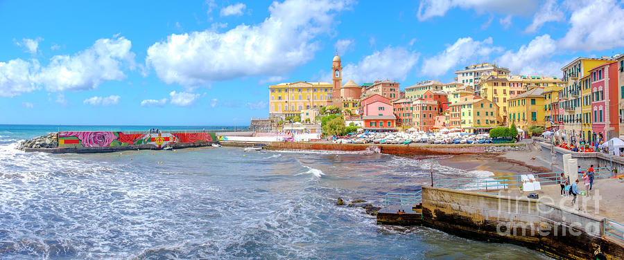 colourful italian riviera landscapes of Genova Nervi Porticciolo - Liguria city - Italy Photograph by Luca Lorenzelli