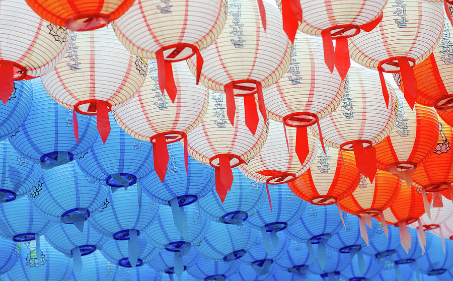 Colourful paper light decoration lanterns lighting at night Photograph by Michalakis Ppalis