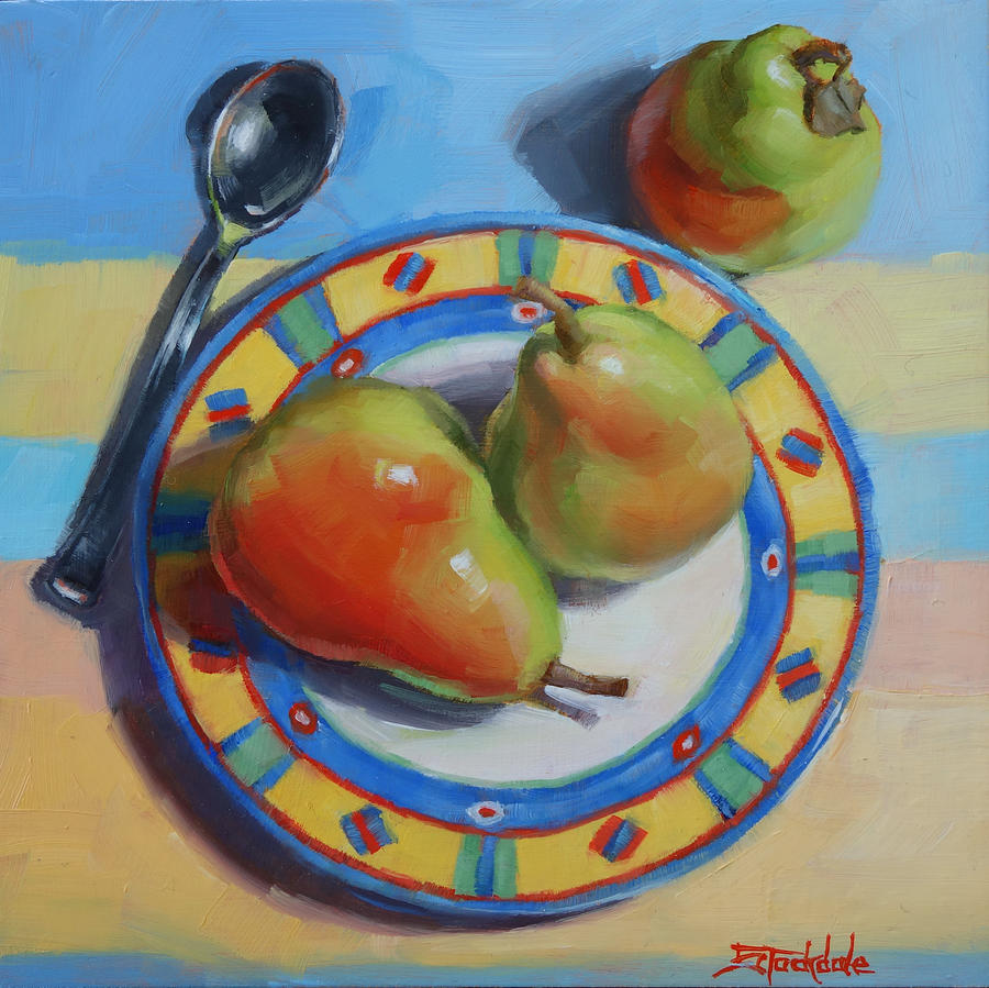Colourful Pears Painting by Margaret Stockdale