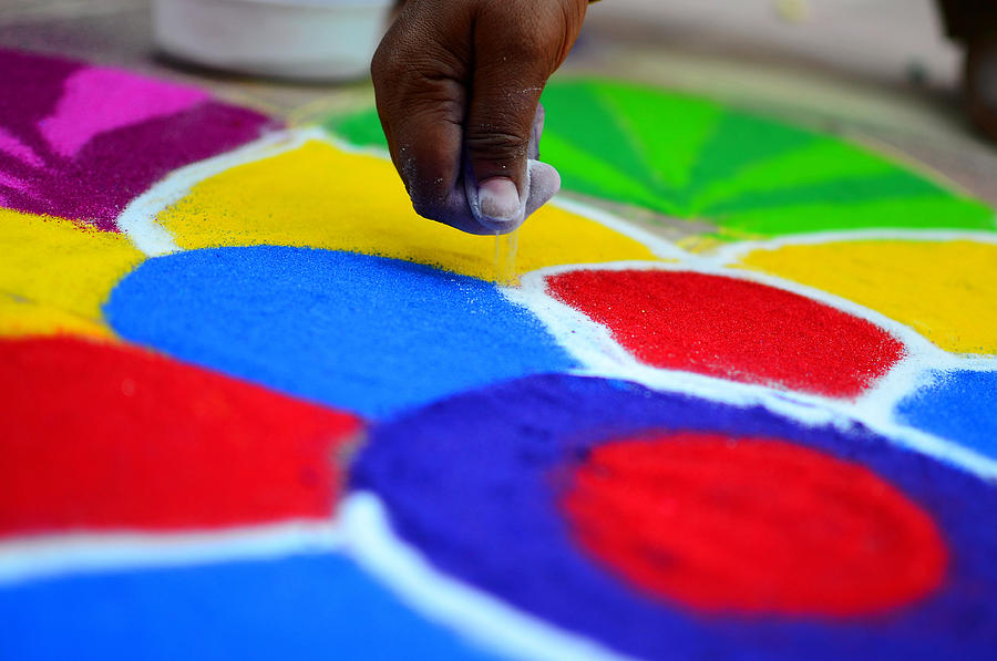 Colourful rangoli making, Diwali festival, India Photograph by Anand Purohit