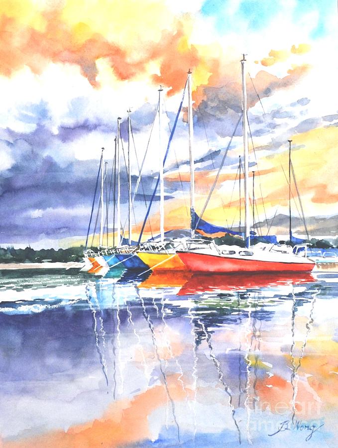 Colourful sail boats Painting by Betty M M Wong