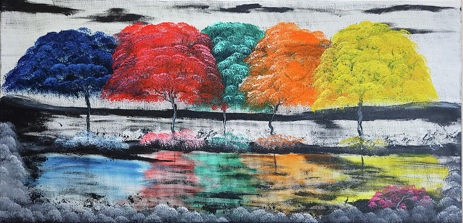 Colourful Trees To Brighten The Landscape Painting by Russell Collins
