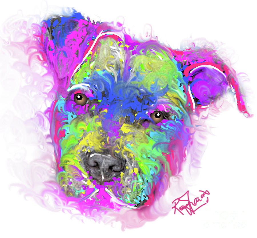 Dog Portrait - Colors of a Pitbull puppy Painting by Remy Francis