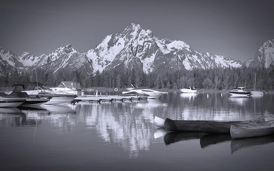 Colter Bay Reflections Black And White Photograph by Dan Sproul