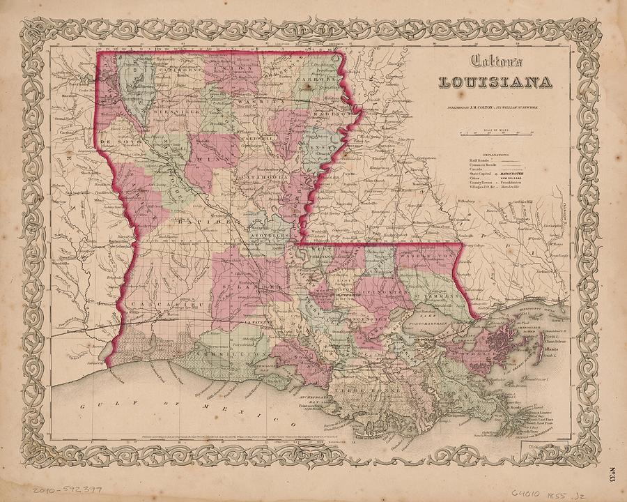 Colton's Map of Louisiana, 1855, 1800's Photograph by Visions of ...