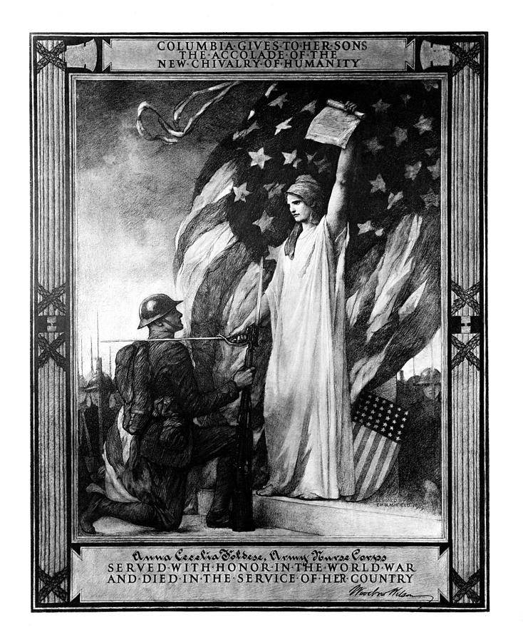 Columbia Gives To Her Sons The Accolade Of The New Chivalry Of Humanity - 1919 Drawing by War Is Hell Store