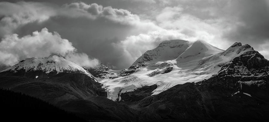 Columbia Icefield Mountains Black And White Photograph by Dan Sproul