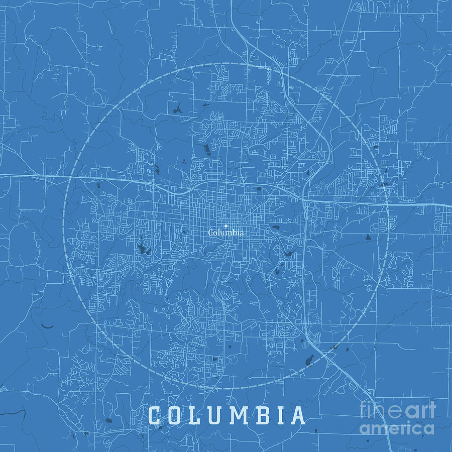 Columbia MO City Vector Road Map Blue Text Digital Art by Frank