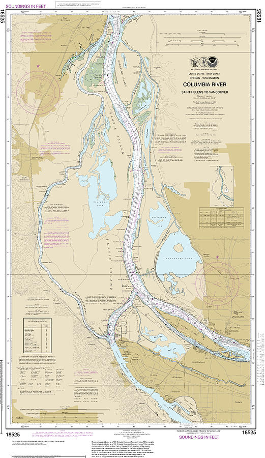 Columbia River Saint Helens to Vancouver Nautical Chart 18525 Digital ...