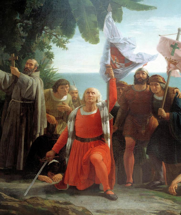 Columbus, Christopher. Genoves Navigator. 1451-1506. first Landing Of Columbus Detail. Oil By D... Painting by dioscoro Teofilo de la Puebla