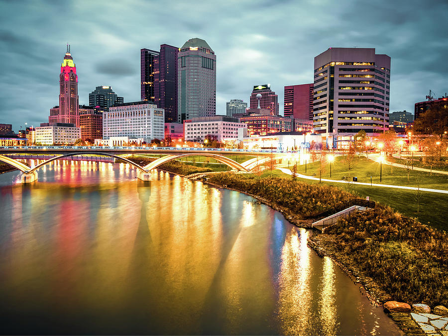 Columbus City Lights Over The Scioto Photograph by Gregory Ballos