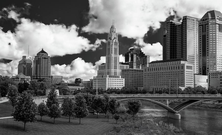 Columbus Ohio Black And White Skyline View Photograph by Dan Sproul
