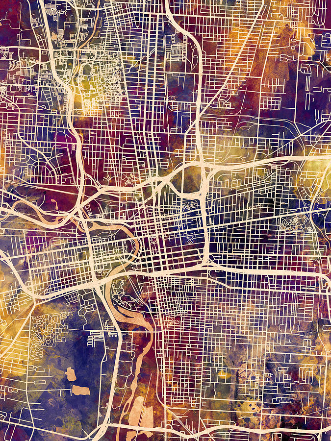 Columbus Ohio City Street Map #56 Digital Art by Michael Tompsett