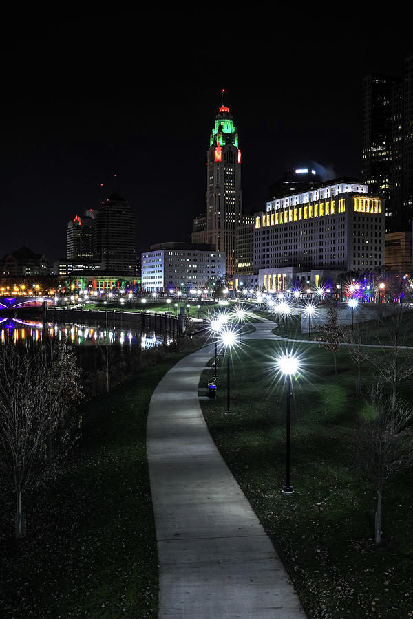 Columbus Ohio Sidewalk At Night Photograph by Dan Sproul