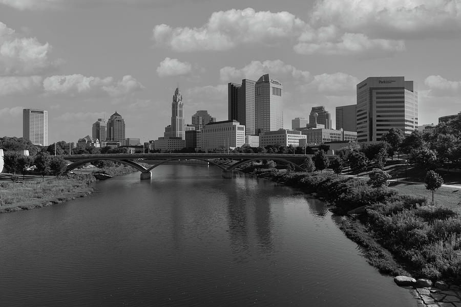 Columbus Ohio skyline in black and white Photograph by Eldon McGraw