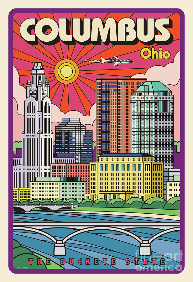 Columbus Pop Art Travel Poster Digital Art by Jim Zahniser