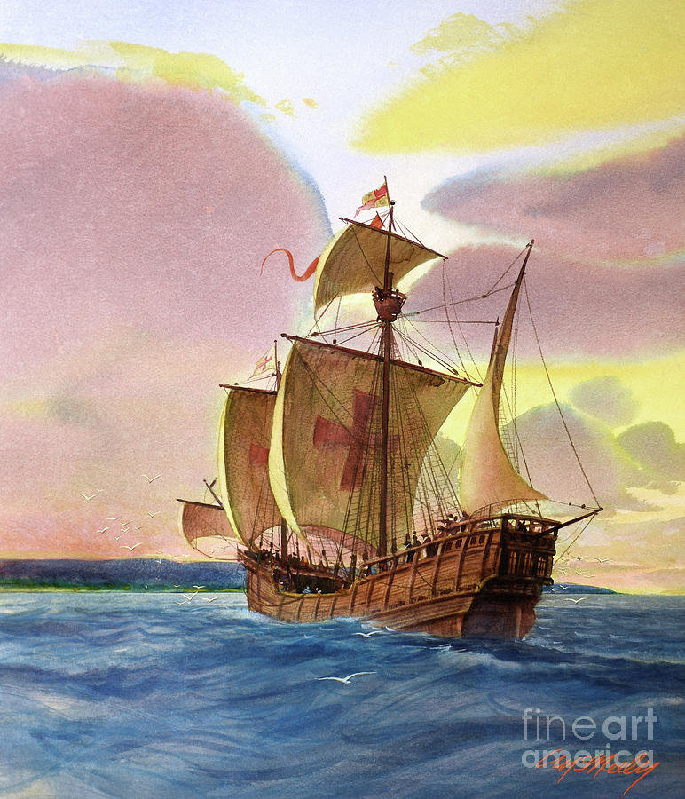 Columbus - Ship Approaching Land Painting by Tom McNeely