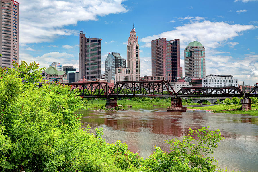 Columbus Skyline Photograph - Columbus Skyline and Scioto River From North Bank Park by Gregory Ballos