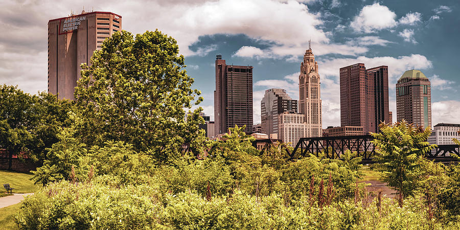 Columbus Skyline From North Bank Park - Panoramic View Photograph by Gregory Ballos
