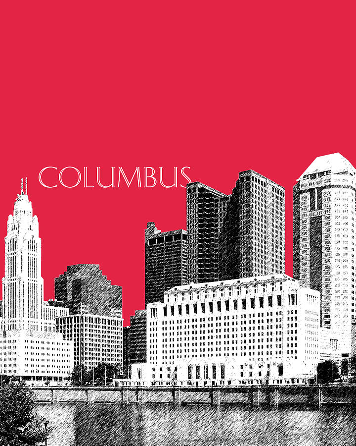 Columbus Skyline - Red Digital Art by DB Artist